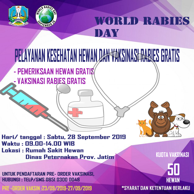 DALAM RANGKA MEMPERINGATI HARI RABIES SEDUNIA/WORLD RABIES DAY 2019 RSH DINAS PETERNAKAN PROV. JATIM MELAKSANAKAN PEMERIKSAAN HEWAN DAN VAKSINASI GRATIS