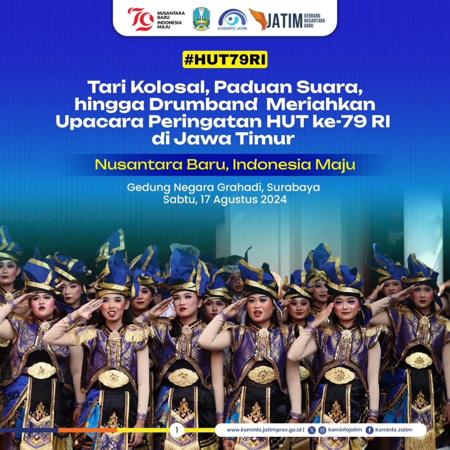 Upacara Pengibaran Sang Merah Putih Peringatan HUT ke-79 RI di Gedung Negara Grahadi Surabaya